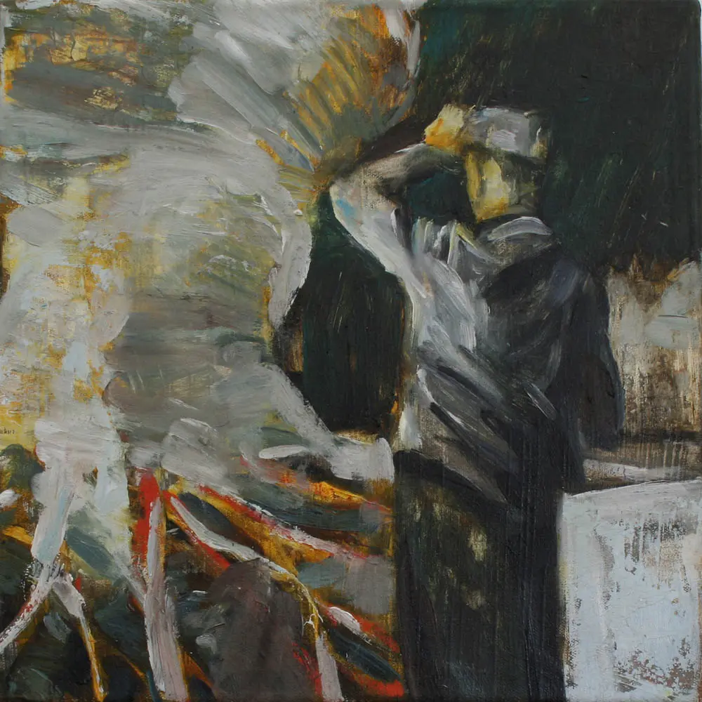 Anton Horvatović — Burning literature, 2012, oil on canvas, 20x20cm